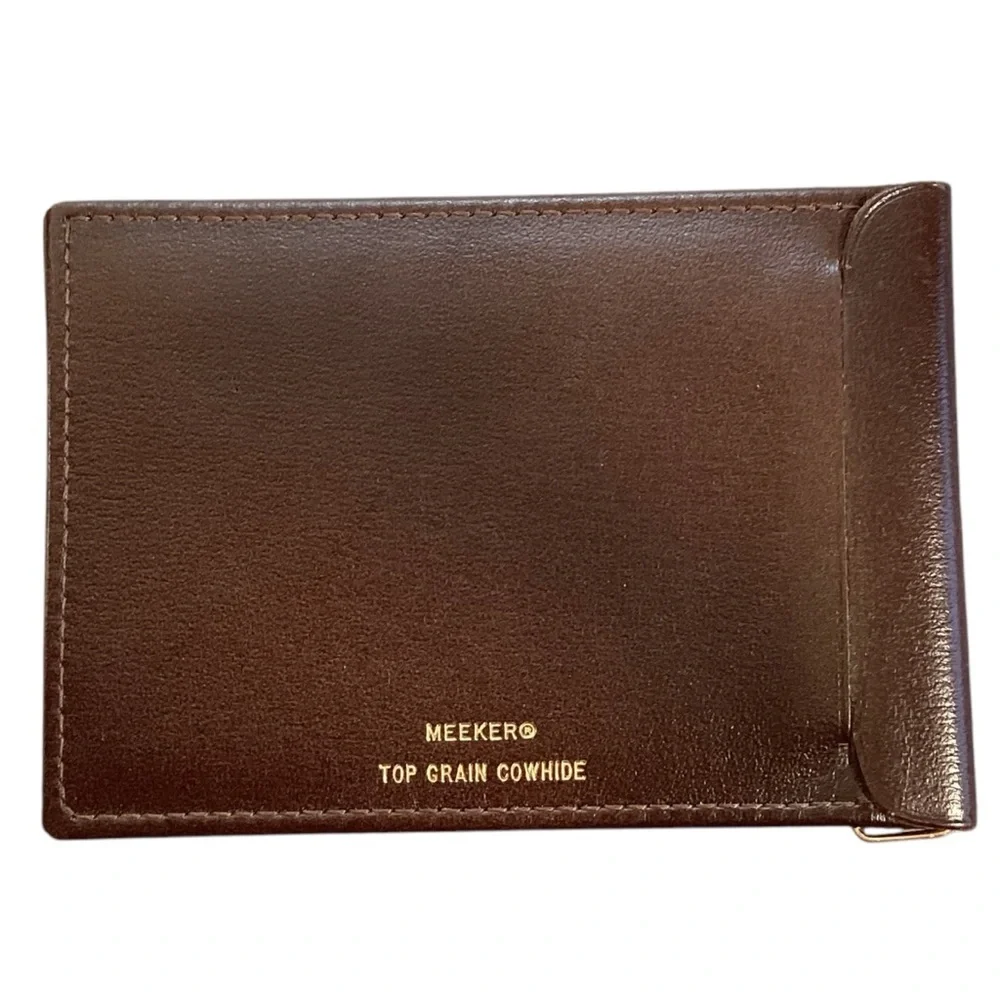 Meeker Men’s Brown‎ Leather Top Grain Cowhide Bifold Money Clip NWOT Vintage 80s